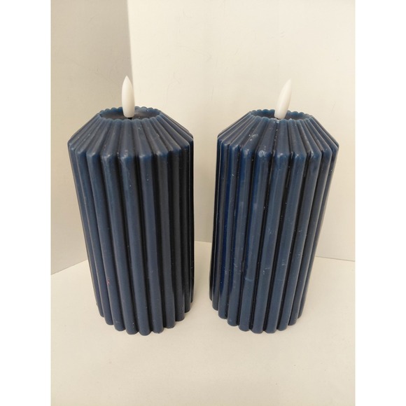 Ashland Other - SET of 2 Ashland Wax LED Candles Warm White Flickering Flame 6" Blue NEW